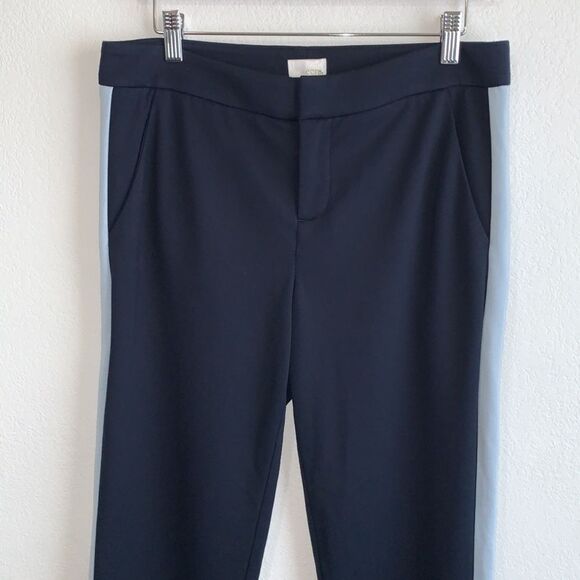 NWT Ecru Sullivan Ponte Stretch Tuxedo Stripe Navy Blue Trouser Dress Pants Sz M - Picture 2 of 11